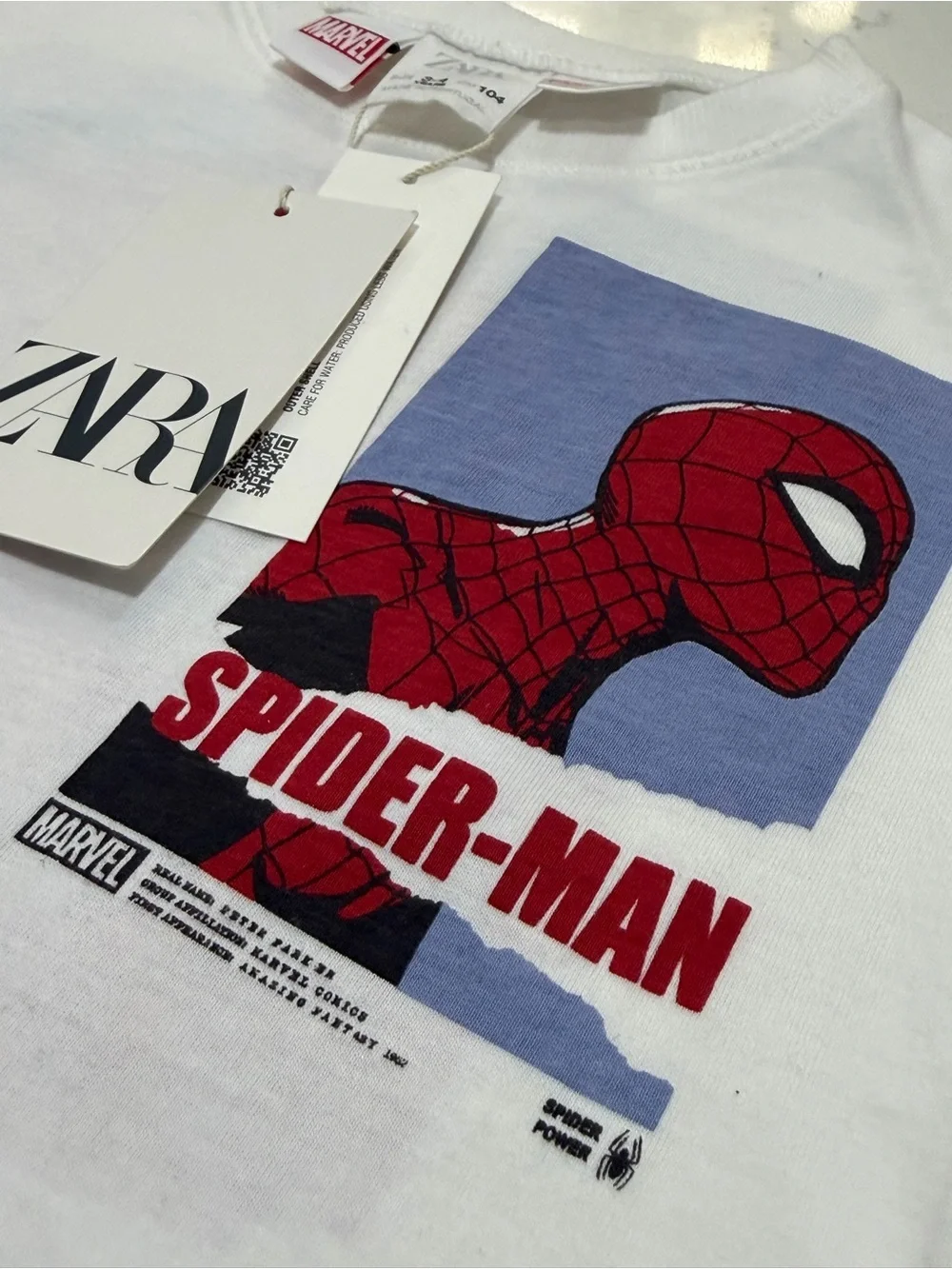 Zara White Tee with Red & Blue Spider-Man Print